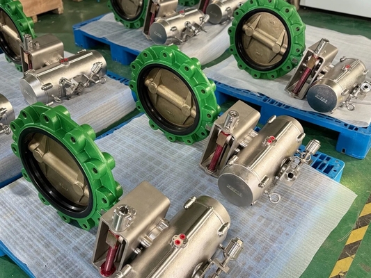 वायवीय लग तितली वाल्व एल्यूमीनियम कांस्य ईपीडीएम मुहर 2-24 इंच