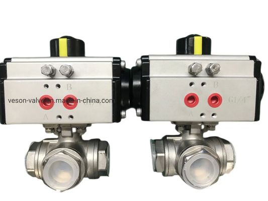 3-WAY Pneumatic Actuated Ball Valve with Pn40 Pressure Rating and 1000WOG for Industrial Applications