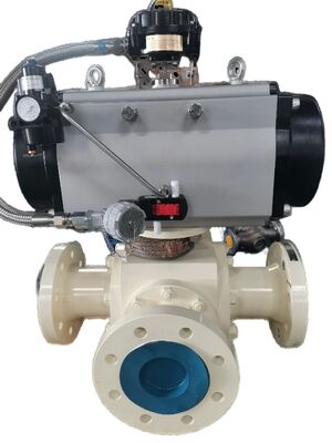 Pneumatic Actuated Three-Way T-Type Flanged Ball Valve with 300lb Pressure Class and A105+ENP+PEEK Seat