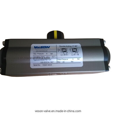 एल्यूमीनियम निर्माण में 0-180 डिग्री रोटेशन के साथ रैक और पिनियन न्यूमेटिक एक्चुएटर